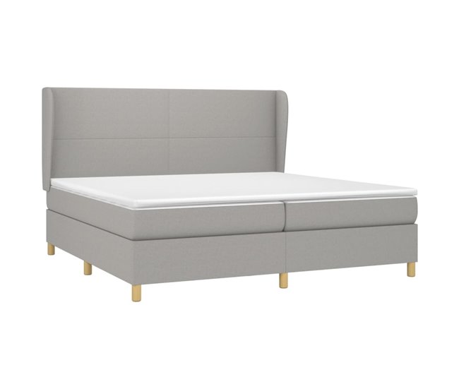 Conforama Cama Box Spring Con Colchón Tela Gris Claro 200x200 Cm Diseño Plano