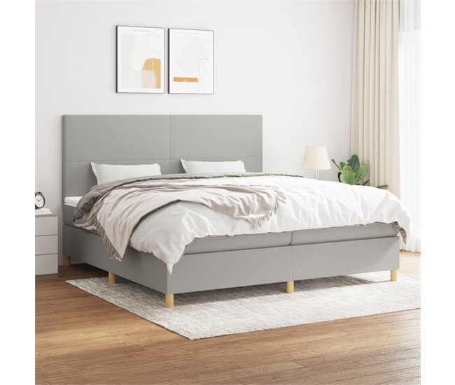 Conforama Cama Box Spring Con Colchón Tela Gris Claro 200x200 Cm Diseño Plano