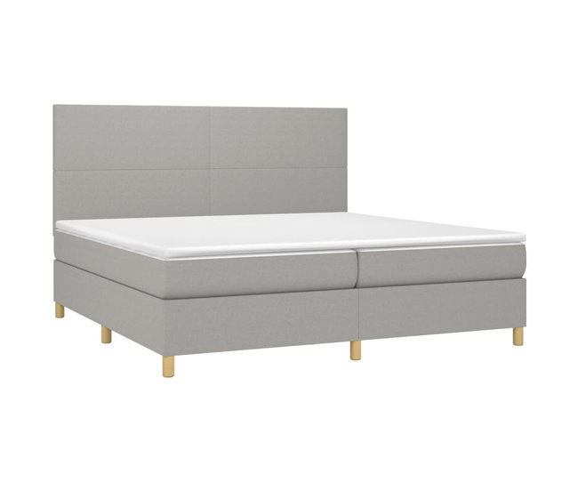 Conforama Cama Box Spring Con Colchón Tela Gris Claro 200x200 Cm Diseño Plano