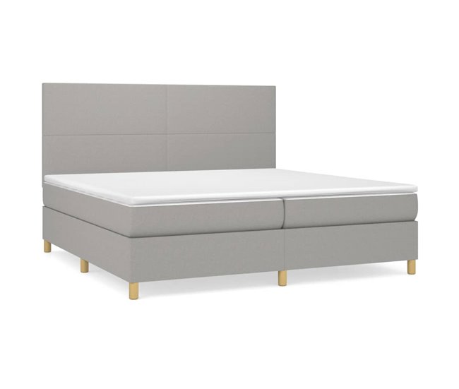 Conforama Cama box spring con colchón tela gris claro 200x200 cm Diseño plano