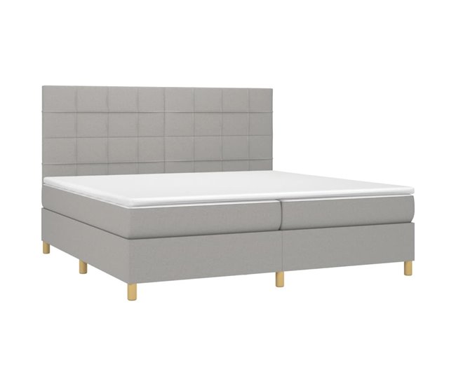 Conforama Cama Box Spring Con Colchón Tela Gris Claro 200x200 Cm Bloques Con Cuadros