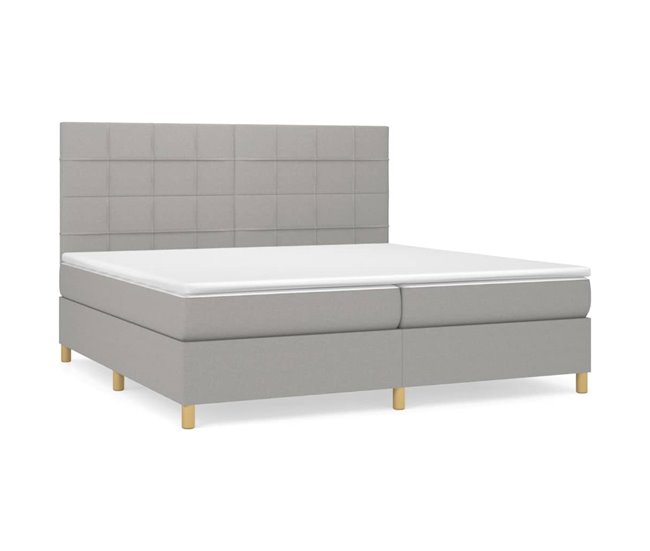 Conforama Cama box spring con colchón tela gris claro 200x200 cm Bloques con cuadros
