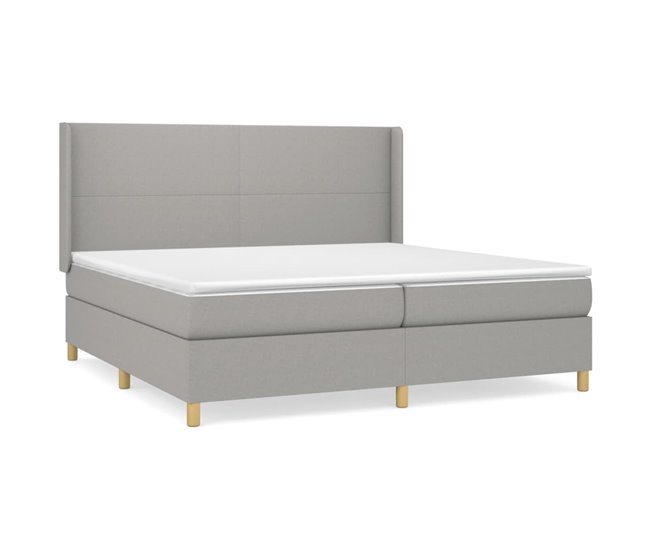 Conforama Cama box spring con colchón tela gris claro 200x200 cm Diseño plano