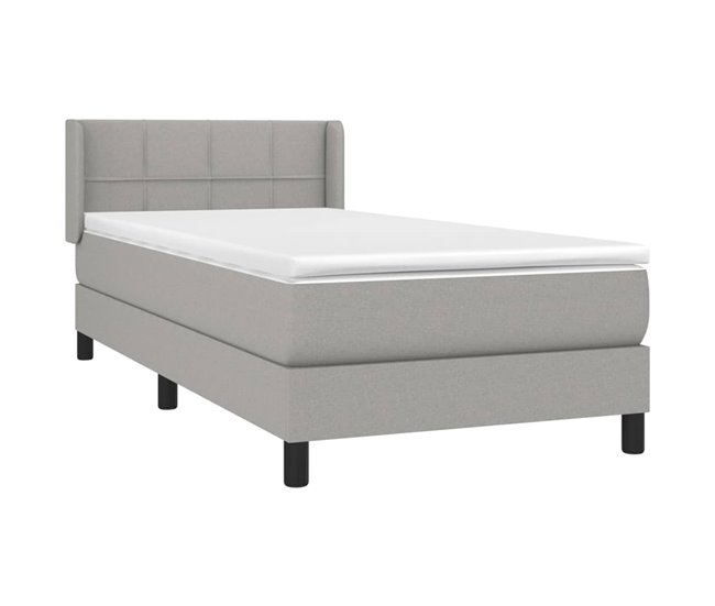 Conforama Cama Box Spring Con Colchón Tela Gris Claro 80x200 Cm Bloques Con Cuadros