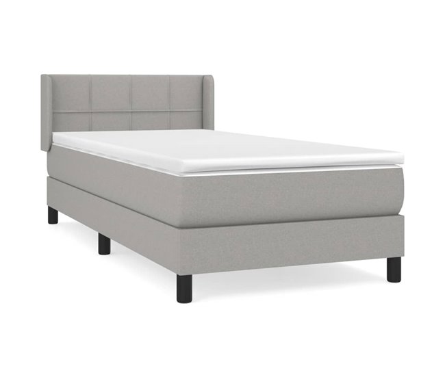 Conforama Cama box spring con colchón tela gris claro 80x200 cm Bloques con cuadros