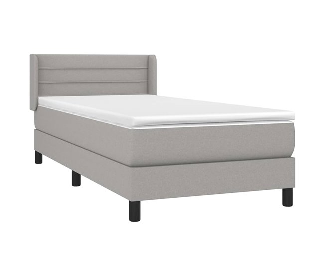 Conforama Cama Box Spring Con Colchón Tela Gris Claro 80x200 Cm Rayas Horizontales