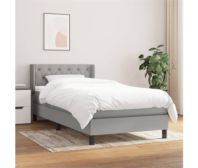 Conforama Cama Box Spring Con Colchón Tela Gris Claro 80x200 Cm Diseño De Botones