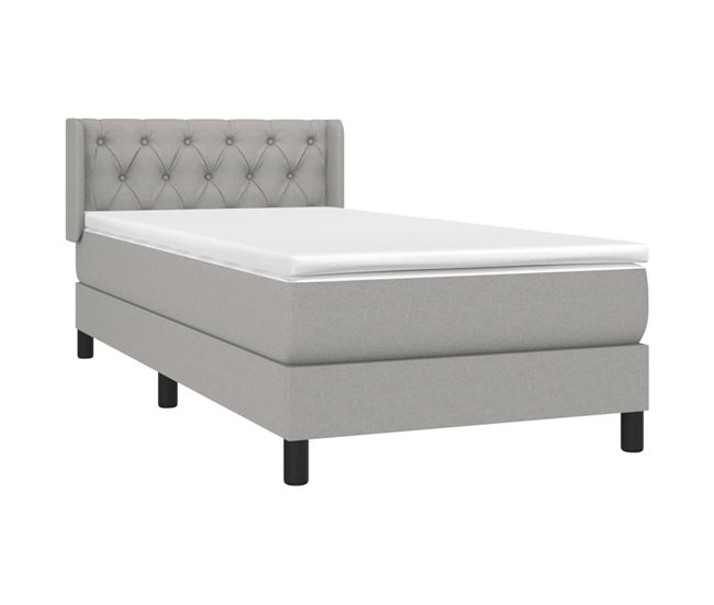 Conforama Cama Box Spring Con Colchón Tela Gris Claro 80x200 Cm Diseño De Botones
