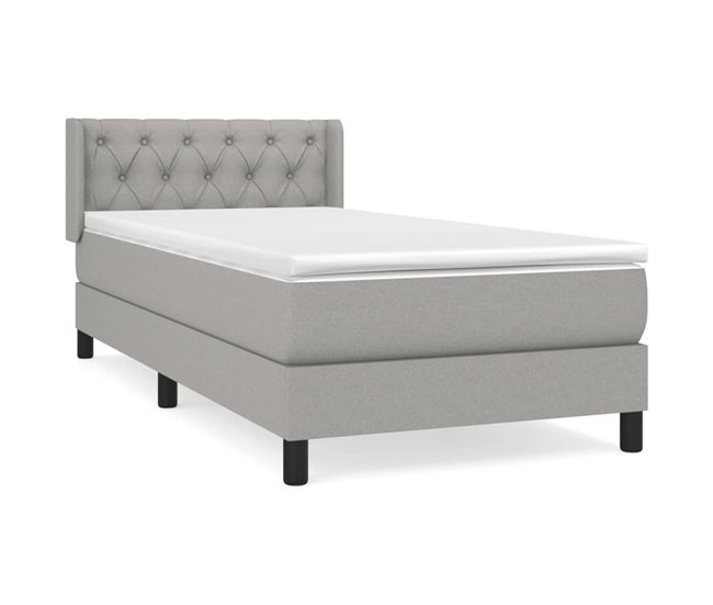Conforama Cama box spring con colchón tela gris claro 80x200 cm Diseño de botones
