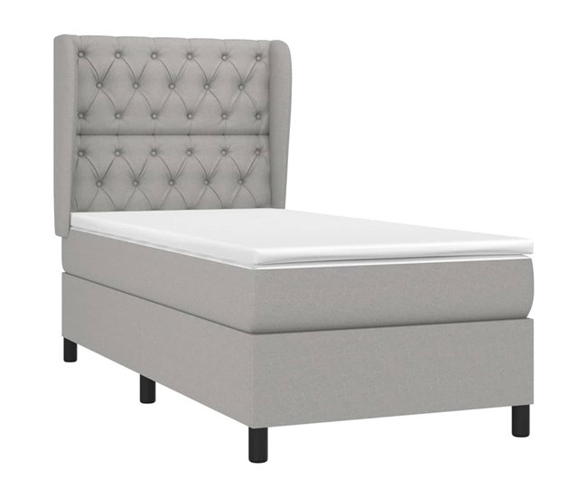 Conforama Cama Box Spring Con Colchón Tela Gris Claro 80x200 Cm Diseño De Botones