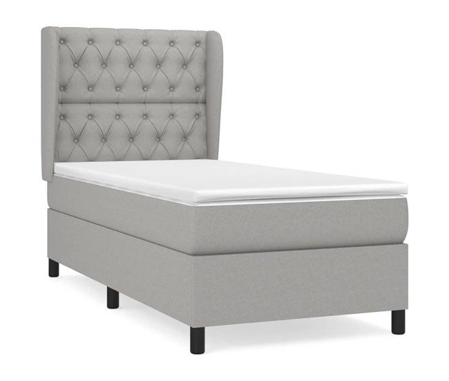 Conforama Cama box spring con colchón tela gris claro 80x200 cm Diseño de botones