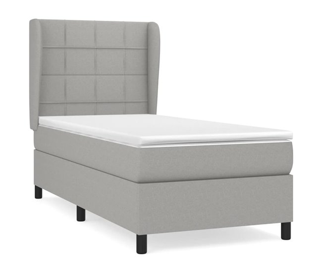 Conforama Cama box spring con colchón tela gris claro 80x200 cm Bloques con cuadros
