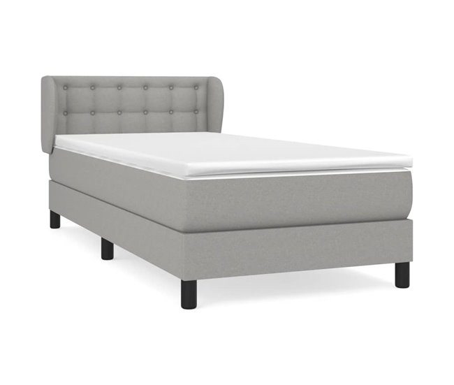 Conforama Cama box spring con colchón tela gris claro 80x200 cm Botones