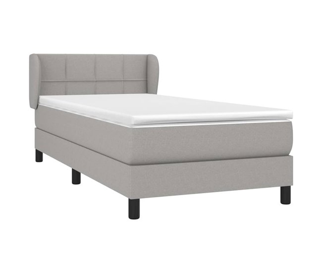 Conforama Cama Box Spring Con Colchón Tela Gris Claro 80x200 Cm Bloques Con Cuadros