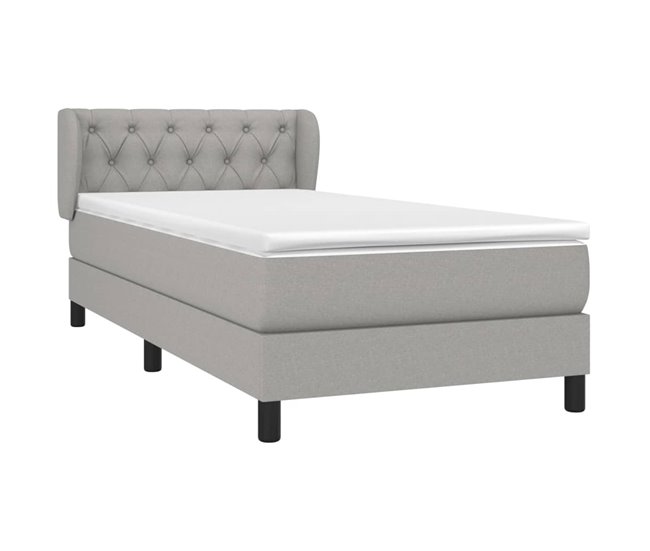 Conforama Cama Box Spring Con Colchón Tela Gris Claro 80x200 Cm Diseño De Botones