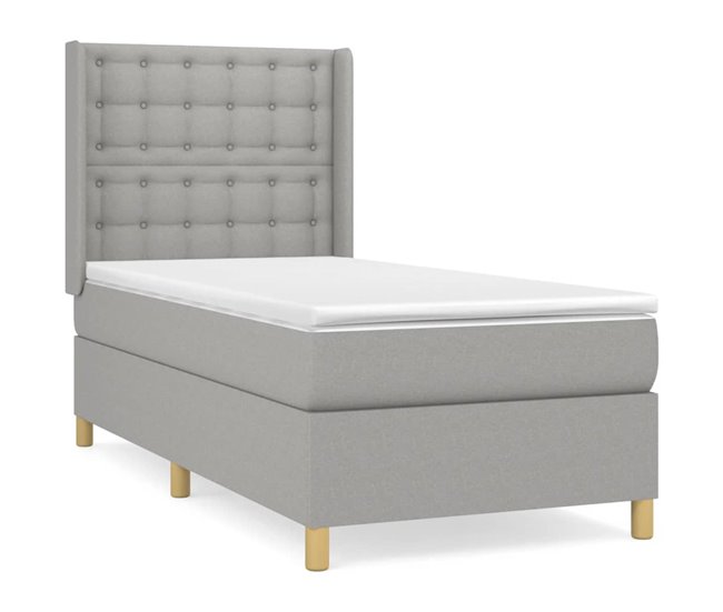 Conforama Cama box spring con colchón tela gris claro 80x200 cm Botones