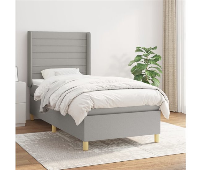 Conforama Cama Box Spring Con Colchón Tela Gris Claro 80x200 Cm Rayas Horizontales