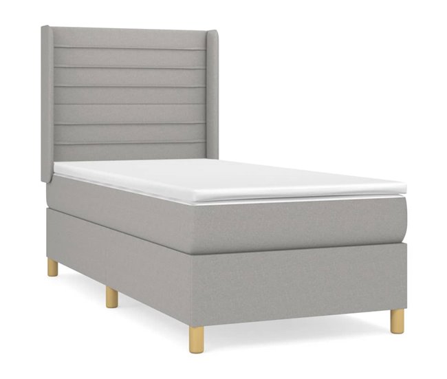 Conforama Cama box spring con colchón tela gris claro 80x200 cm Rayas horizontales