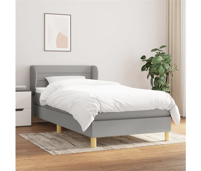 Conforama Cama Box Spring Con Colchón Tela Gris Claro 80x200 Cm Rayas Horizontales