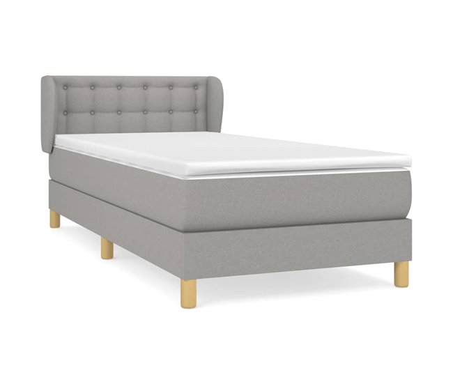 Conforama Cama box spring con colchón tela gris claro 80x200 cm Botones