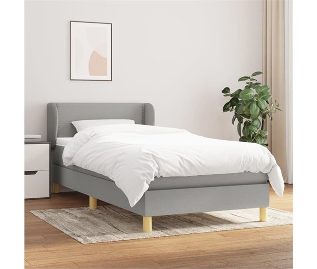 Conforama Cama Box Spring Con Colchón Tela Gris Claro 80x200 Cm Liso Con Clavos