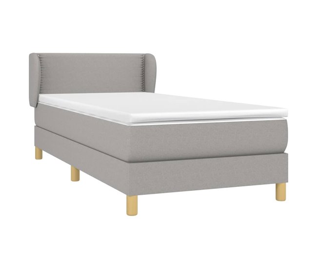 Conforama Cama Box Spring Con Colchón Tela Gris Claro 80x200 Cm Liso Con Clavos
