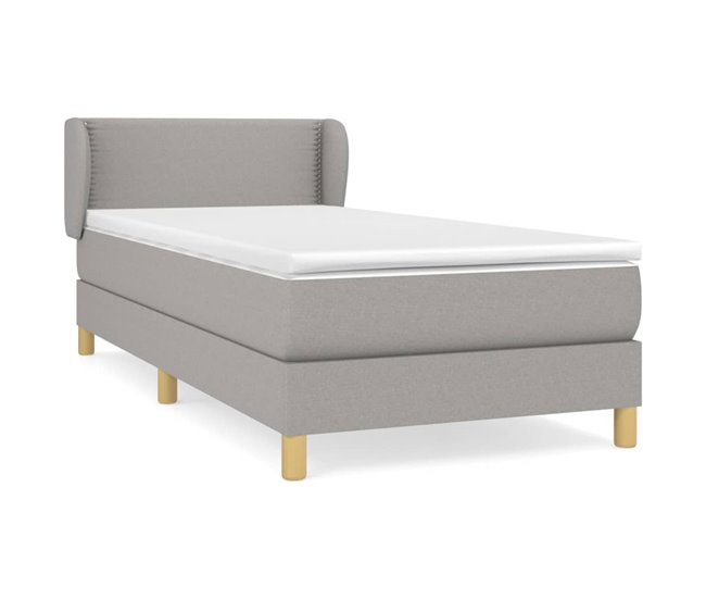 Conforama Cama box spring con colchón tela gris claro 80x200 cm Liso con clavos