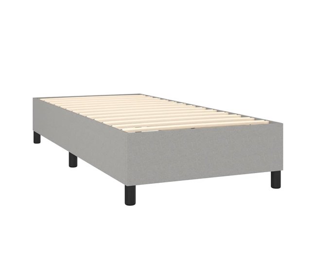 Conforama Cama Box Spring Con Colchón Tela Gris Claro 80x200 Cm Bloques Con Cuadros