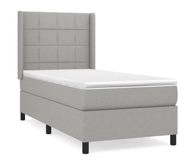 Conforama Cama box spring con colchón tela gris claro 80x200 cm Bloques con cuadros