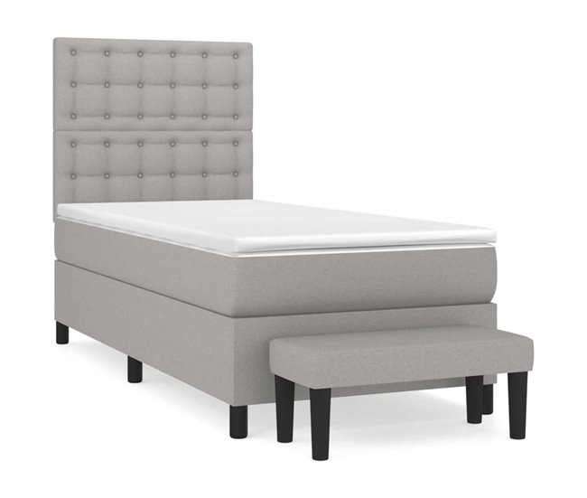 Conforama Cama box spring con colchón tela gris claro 80x200 cm Botones