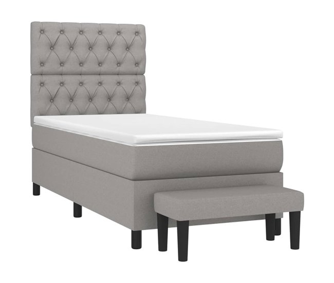 Conforama Cama Box Spring Con Colchón Tela Gris Claro 80x200 Cm Diseño De Botones