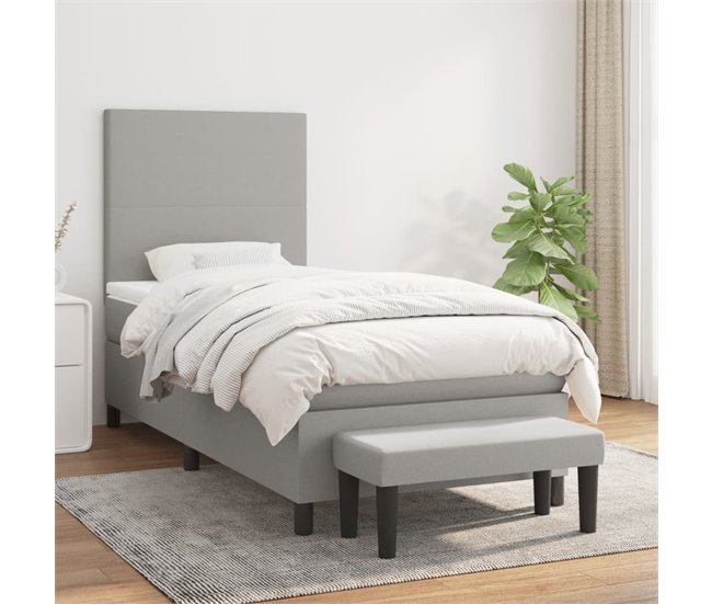 Conforama Cama Box Spring Con Colchón Tela Gris Claro 80x200 Cm Diseño Plano