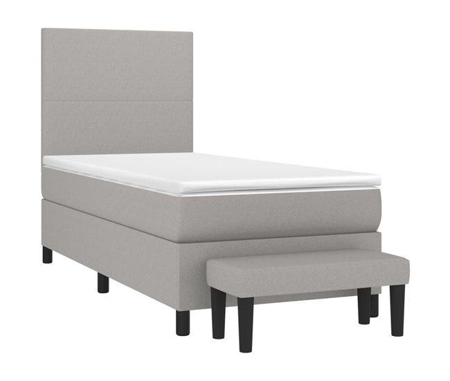Conforama Cama Box Spring Con Colchón Tela Gris Claro 80x200 Cm Diseño Plano
