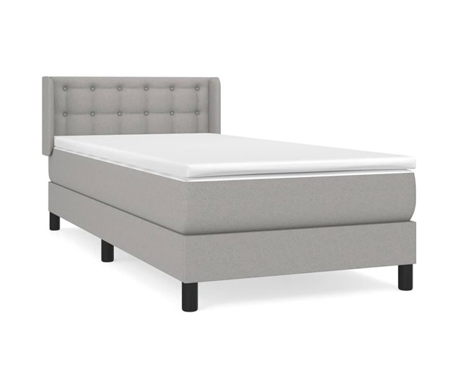 Conforama Cama box spring con colchón tela gris claro 80x200 cm Botones