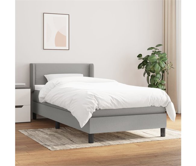 Conforama Cama Box Spring Con Colchón Tela Gris Claro 90x190 Cm Liso Con Clavos