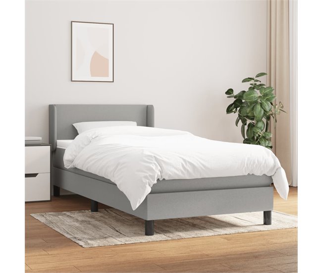 Conforama Cama Box Spring Con Colchón Tela Gris Claro 90x190 Cm Diseño Plano