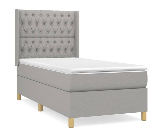 Conforama Cama box spring con colchón tela gris claro 90x190 cm Diseño de botones