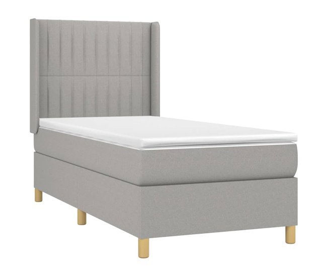Conforama Cama Box Spring Con Colchón Tela Gris Claro 90x190 Cm Rayas Verticales