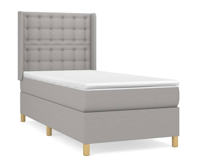 Conforama Cama box spring con colchón tela gris claro 90x190 cm Botones