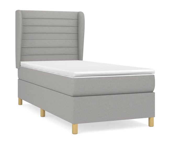 Conforama Cama box spring con colchón tela gris claro 90x190 cm Rayas horizontales