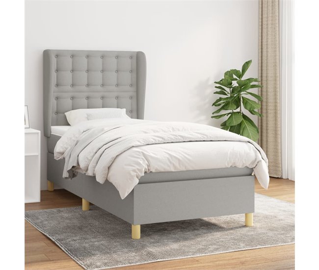 Conforama Cama Box Spring Con Colchón Tela Gris Claro 90x190 Cm Botones