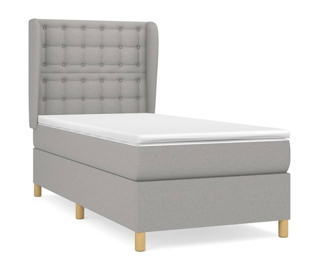 Conforama Cama box spring con colchón tela gris claro 90x190 cm Botones