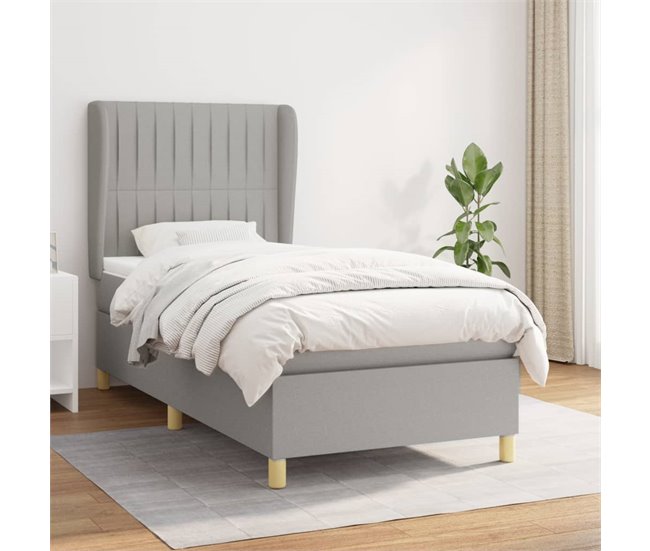 Conforama Cama Box Spring Con Colchón Tela Gris Claro 90x190 Cm Rayas Verticales