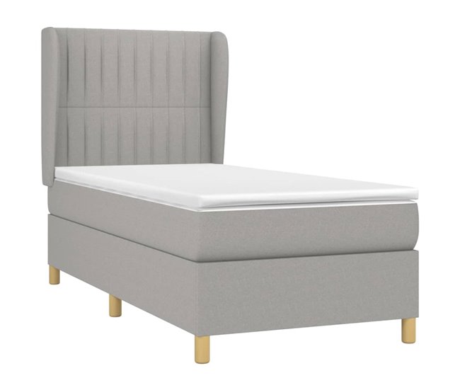 Conforama Cama Box Spring Con Colchón Tela Gris Claro 90x190 Cm Rayas Verticales