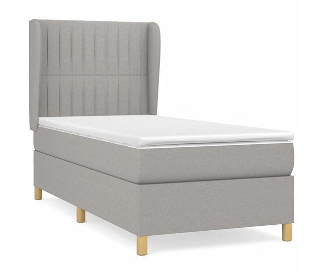 Conforama Cama box spring con colchón tela gris claro 90x190 cm Rayas verticales