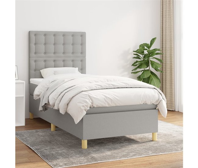 Conforama Cama Box Spring Con Colchón Tela Gris Claro 90x190 Cm Botones