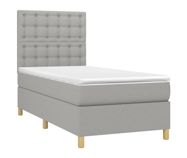 Conforama Cama Box Spring Con Colchón Tela Gris Claro 90x190 Cm Botones