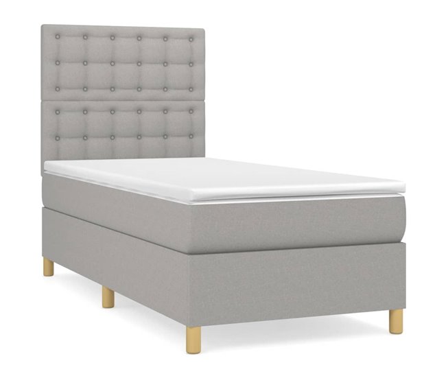 Conforama Cama box spring con colchón tela gris claro 90x190 cm Botones