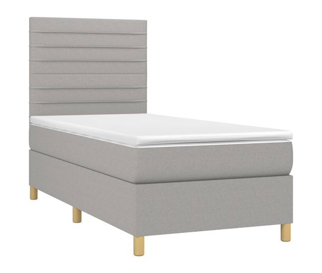 Conforama Cama Box Spring Con Colchón Tela Gris Claro 90x190 Cm Rayas Horizontales