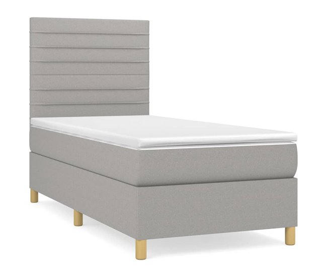 Conforama Cama box spring con colchón tela gris claro 90x190 cm Rayas horizontales